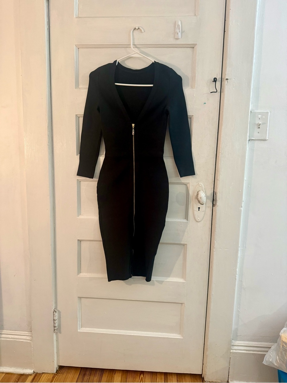 House of CB Black Zip-Front Long Sleeve Bodycon Dress